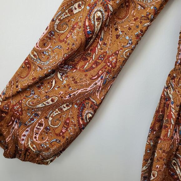 Melloday Women Smocked Peplum Top L boho Floral Cottage Country Fall - Picture 5 of 14